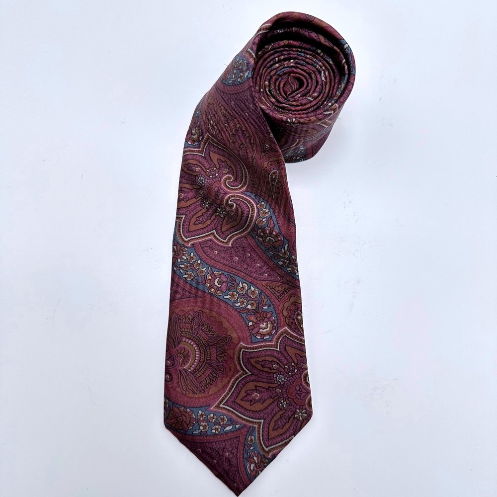 Lord Ascot Mens Paisley Necktie Burgundy Blue Floral Classic Silk Blend Tie